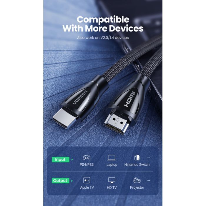 Кабель Ugreen HD140 HDMI–HDMI 8K 3 м Чорний (80404) — фото 2